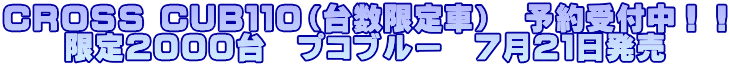 CROSS CUB110(台数限定車) 予約受付中!! 限定2000台 プコブルー 7月21日発売